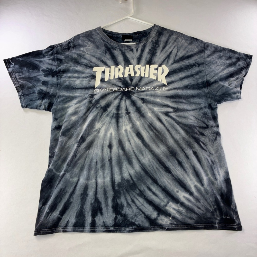 397 Thrasher Skateboard Magazine T-Shirt XL Black Grey Tie Dye Logo Graphic